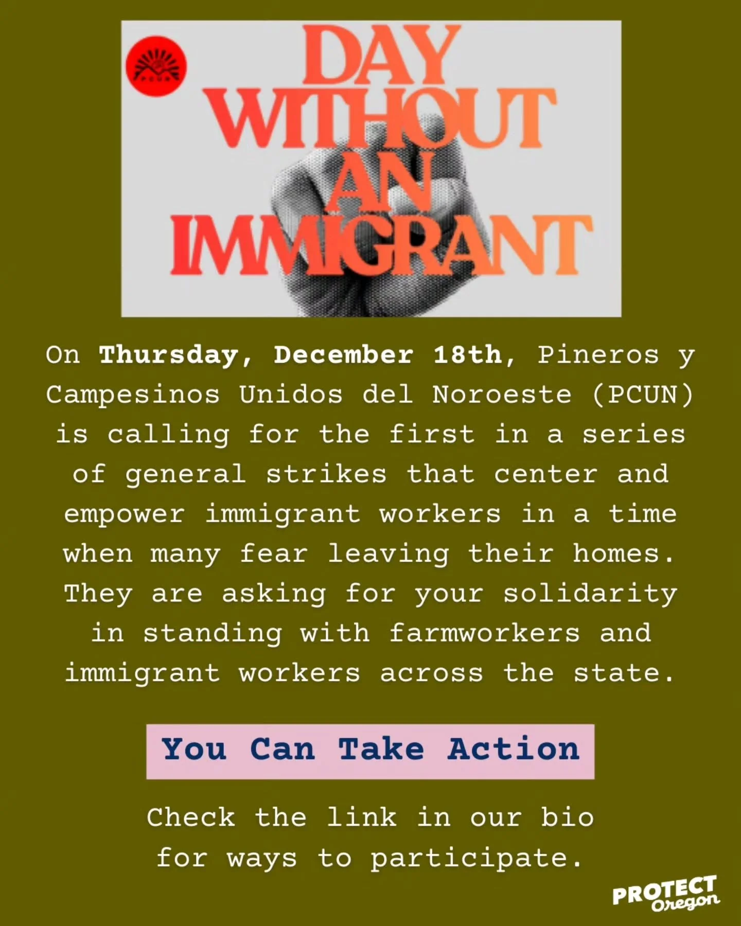 This week, community members are organizing to show solidarity with immigrant Oregonians and reject ICE&rsquo;s campaign of fear. Check out the link in our bio for ways to take action.