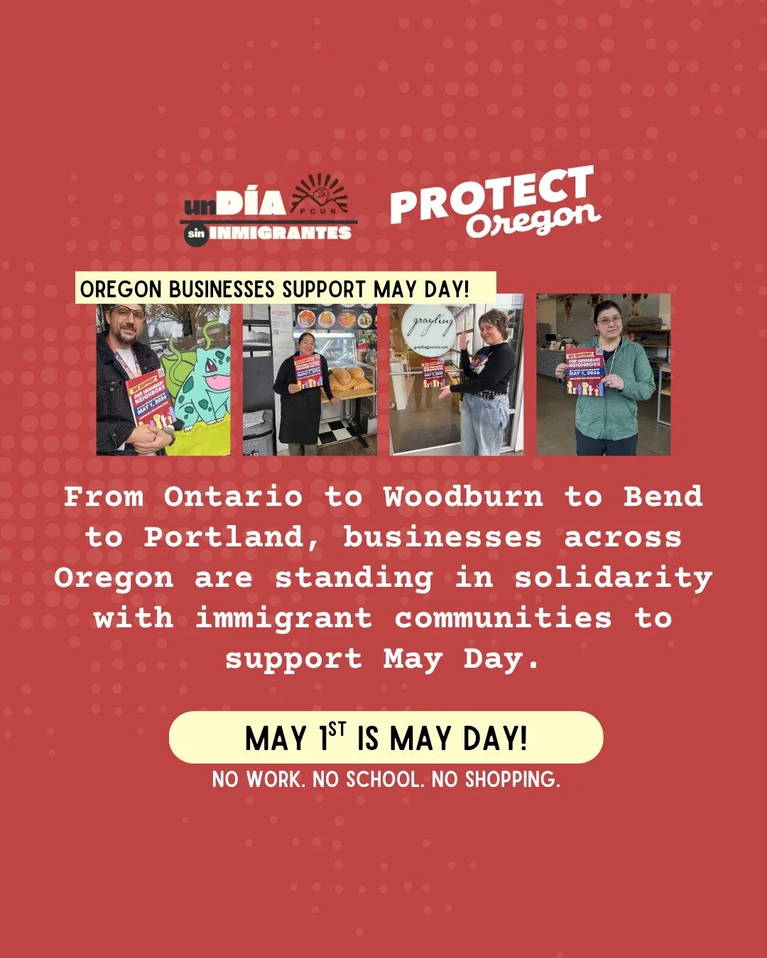 Businesses across Oregon are standing in solidarity with immigrant communities to support May Day. 

Know a business that should take the pledge? #linkinbio and tag them in the comments!