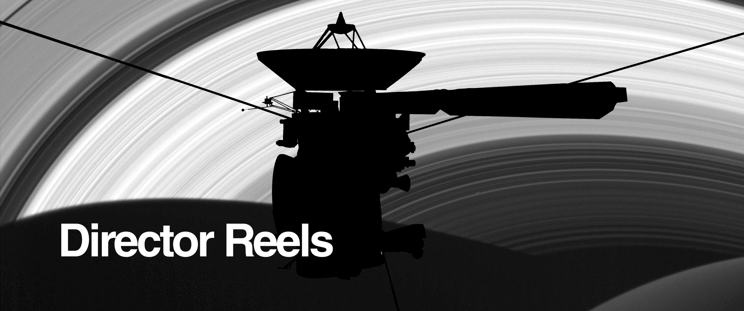 Silhouette of a satellite in space with the text 'Director Reels' overlaid.