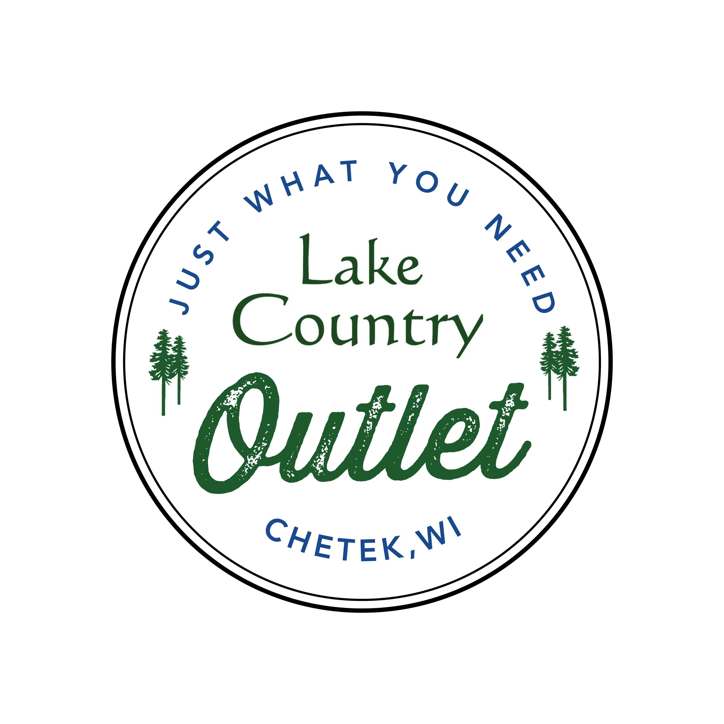 Round logo for Lake County with green pine trees, blue and green text, and a white background.