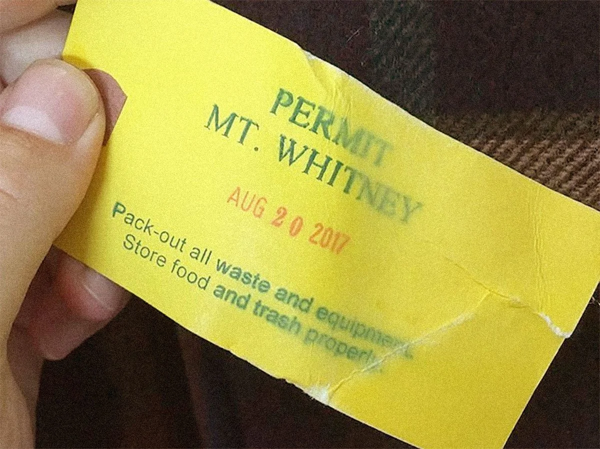 A Permit for Hiking Mt. Whitney from 2017