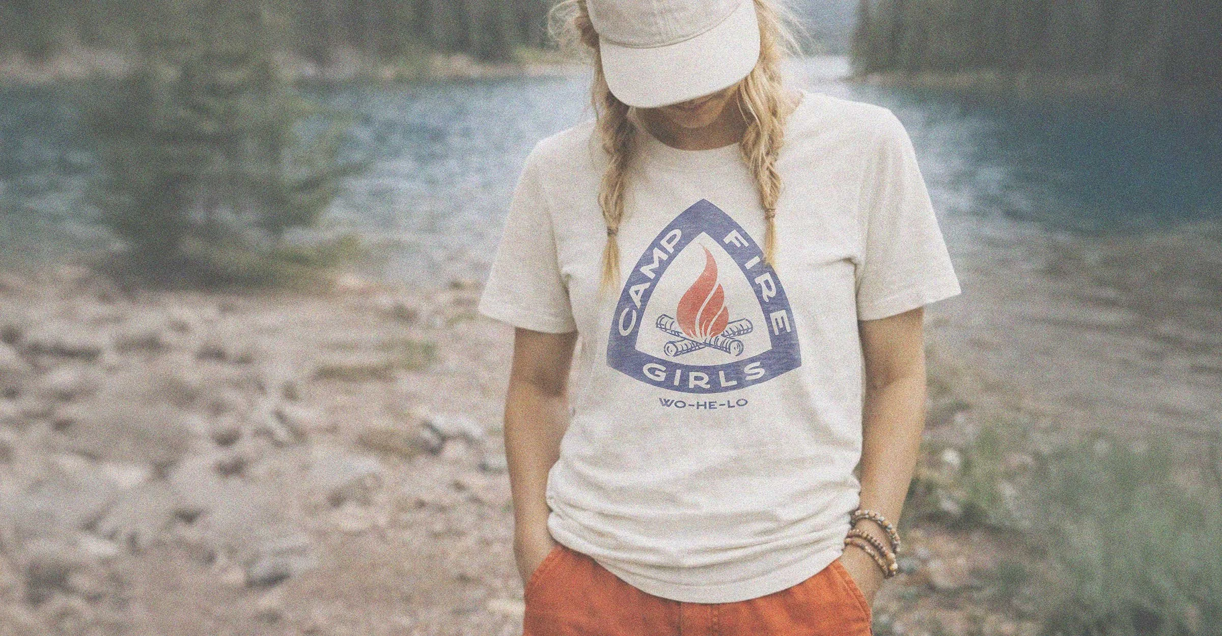 hiker wearing camp fire girls tee