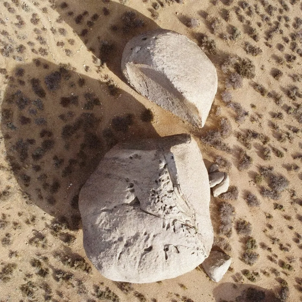 Ariel view of the Peabodies boulders at The Buttermilks in Bishop, California