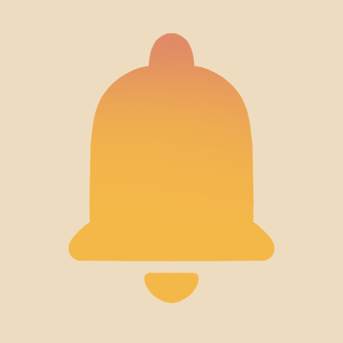 Minimalist illustration of a gold bell on a beige background.