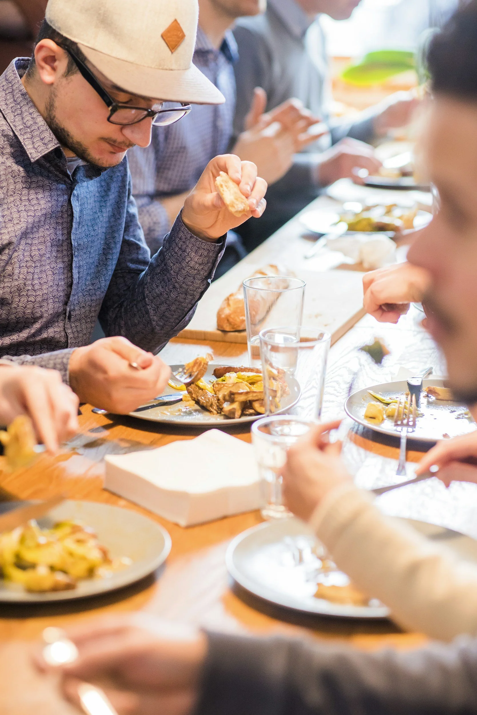 people eating lunch at an office