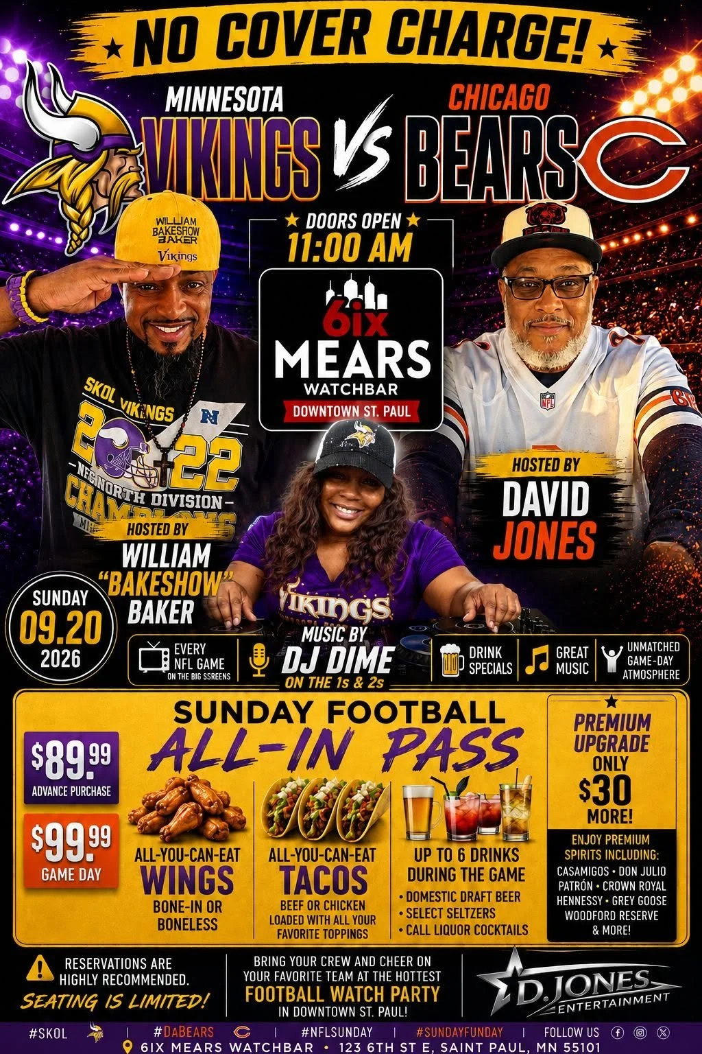 Vikings vs. Bears Watch Party at 6ix Mears | September 20th
