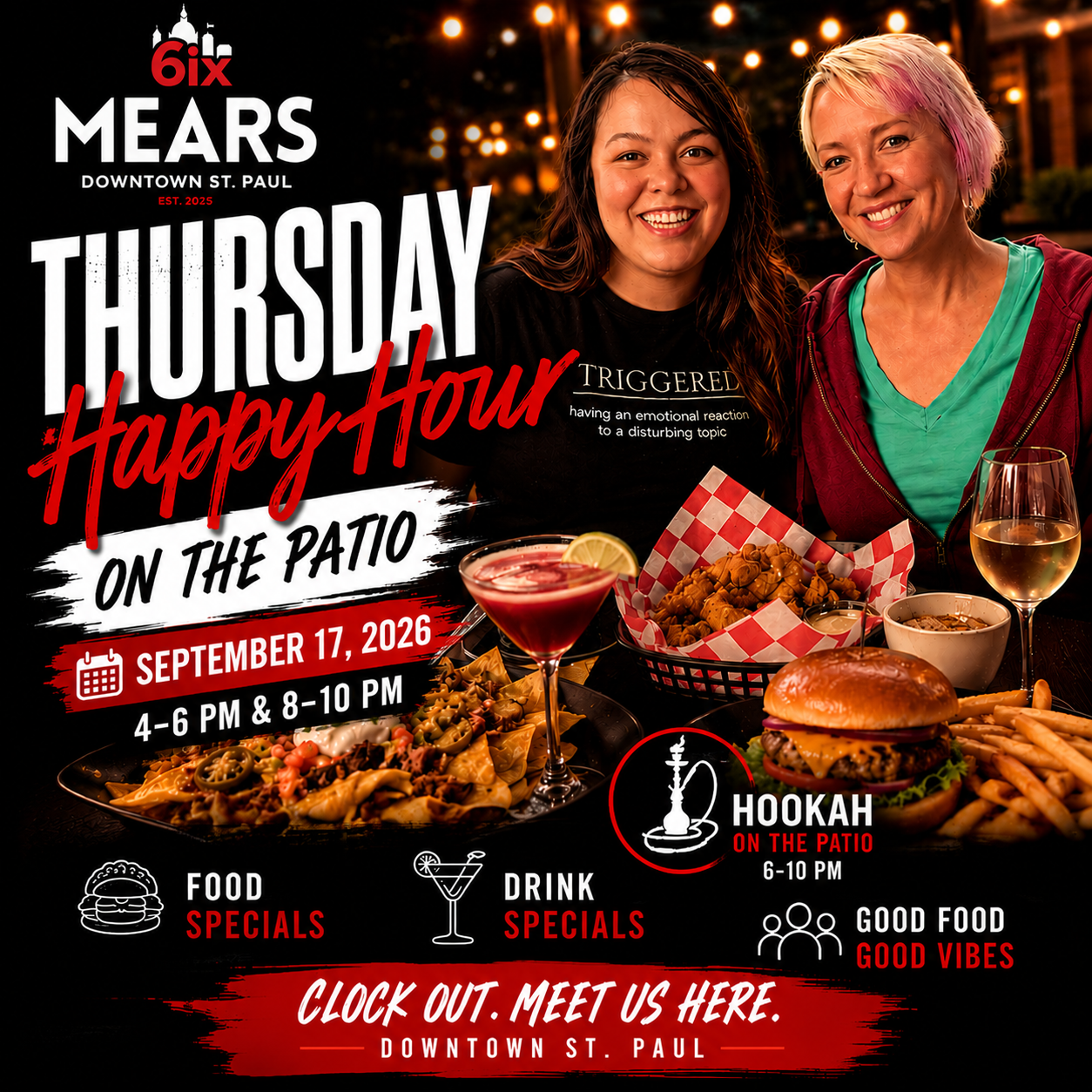 Thursday Happy hour on the patio flyer september 17 2026