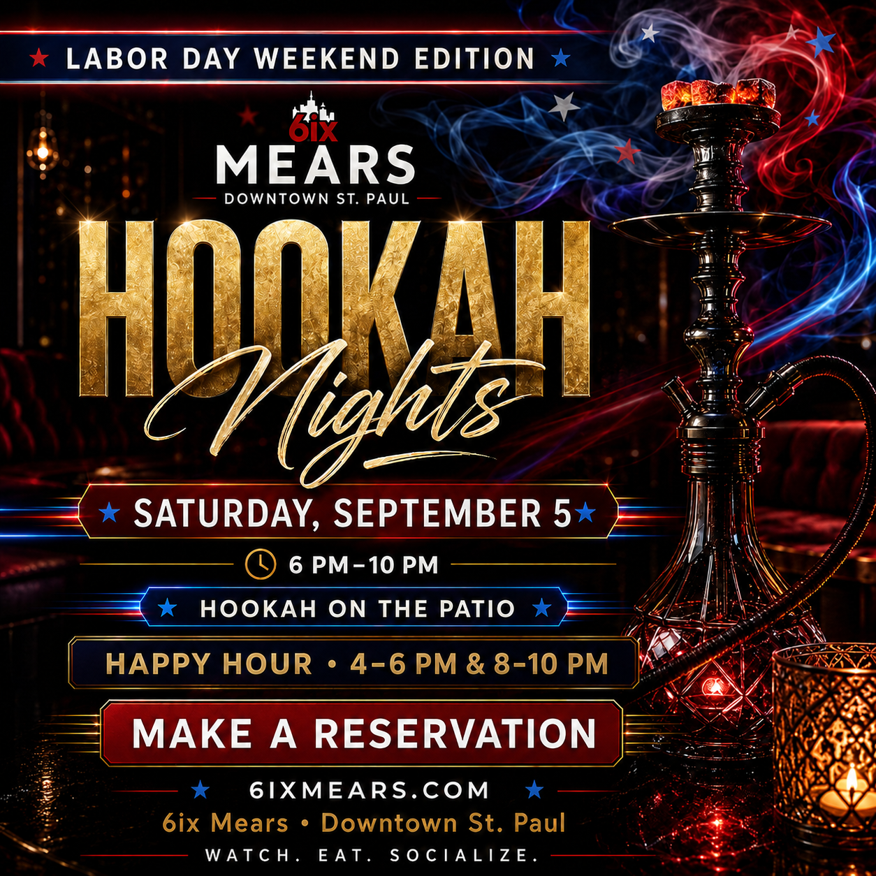 Saturday Hookah Nights on the Patio | September 5