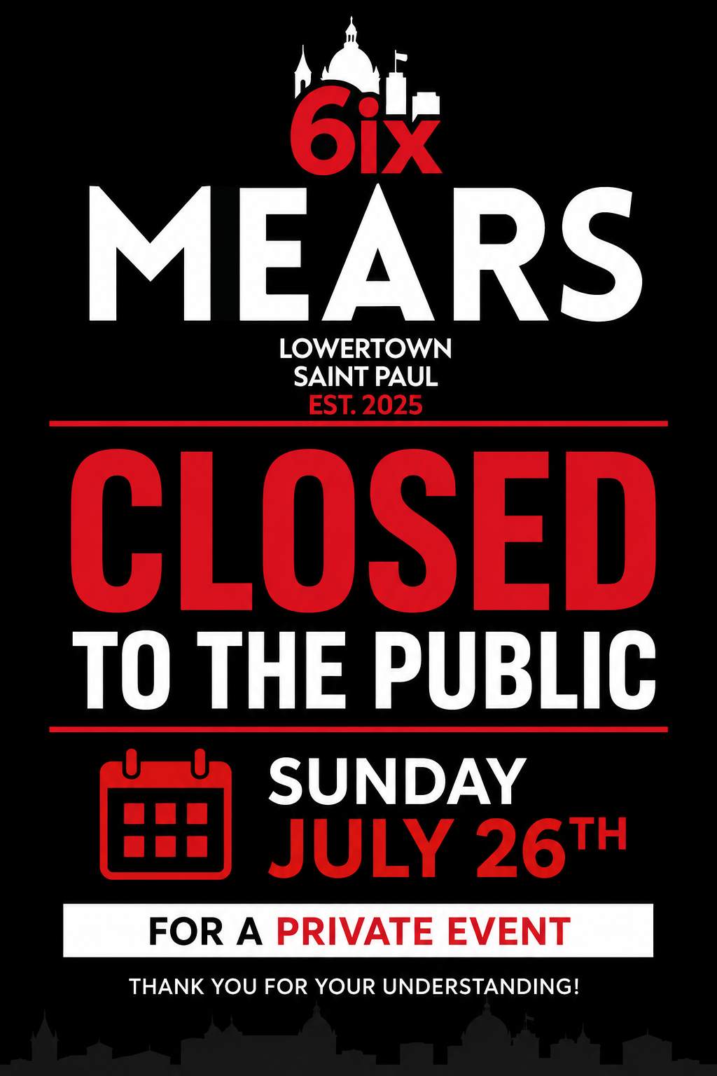 closed for private event flyer july 26 2026