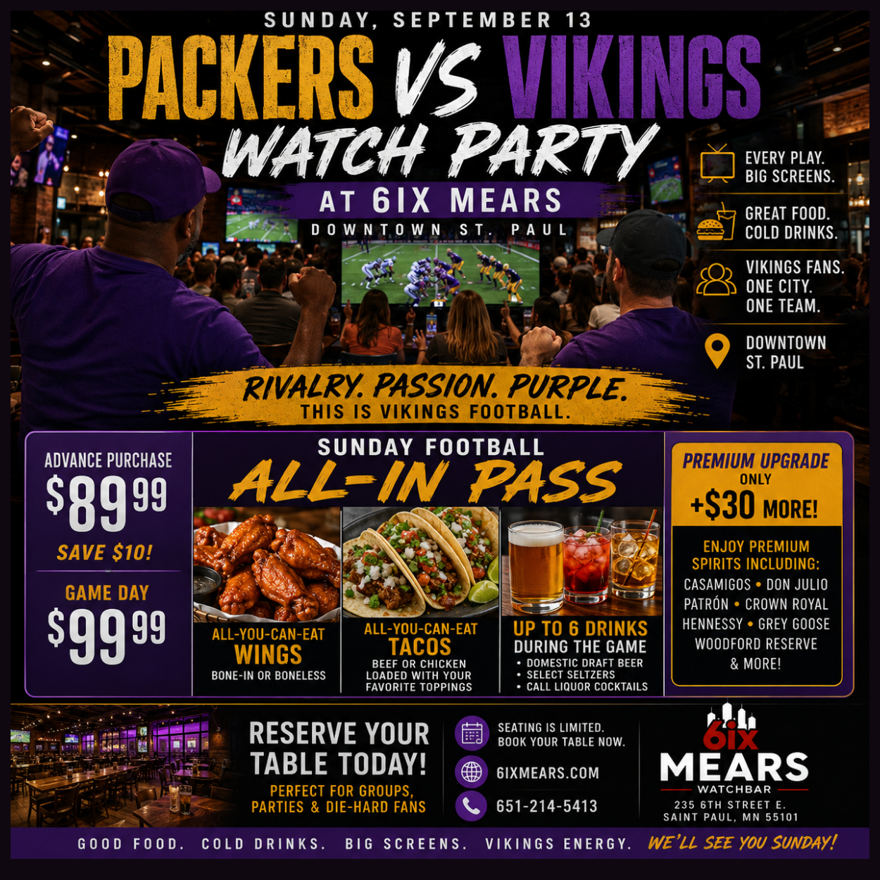 Packers vs Vikings Watch Party flyerpng