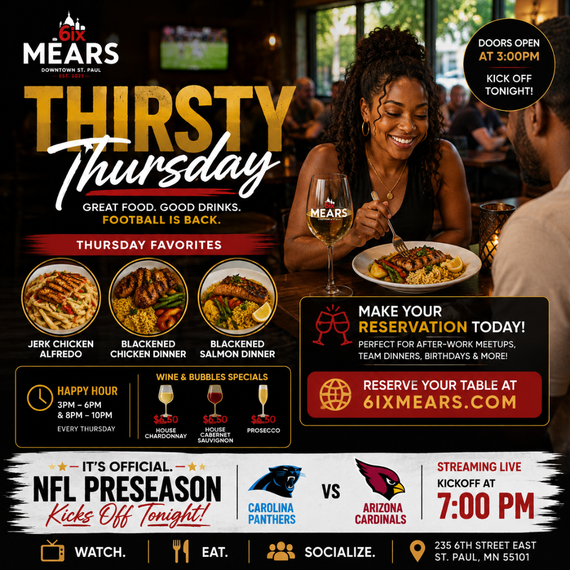 Thirsty Thursdays flyer August 6 2026
