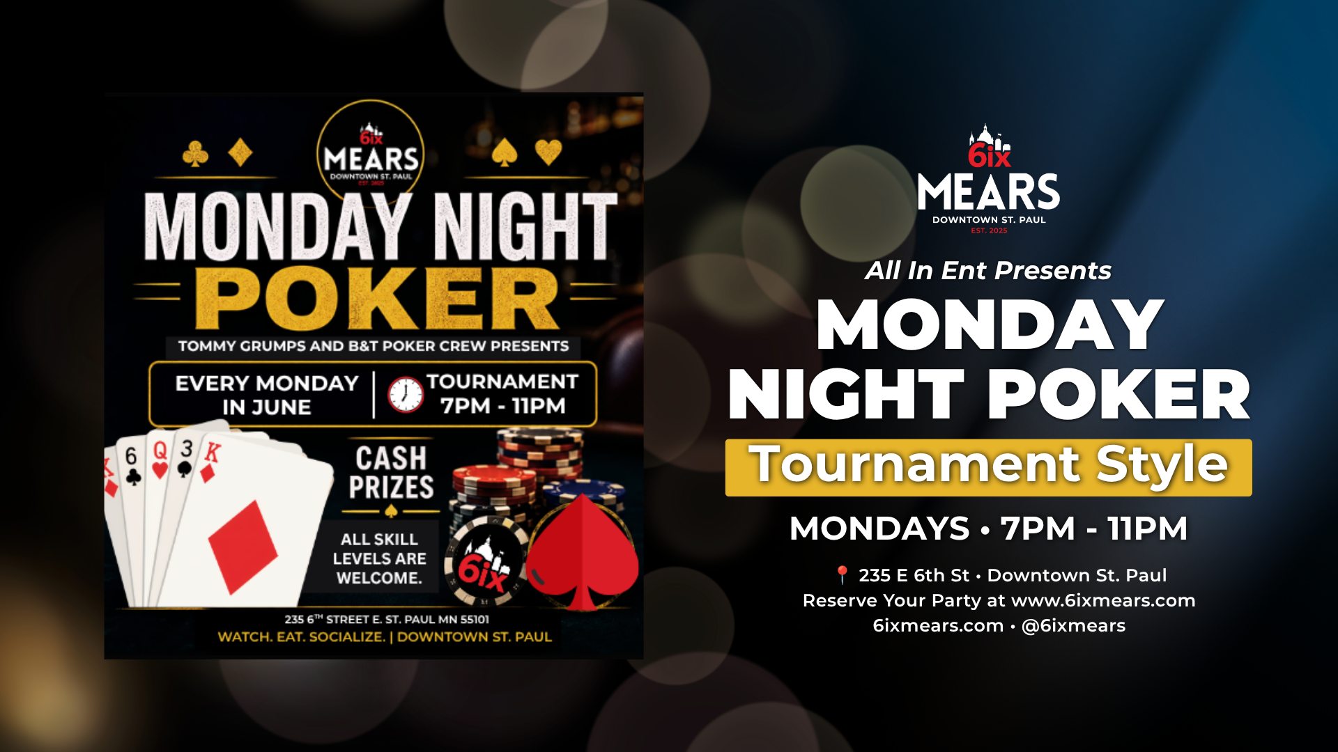 Monday night poker at 6ix Mears banner