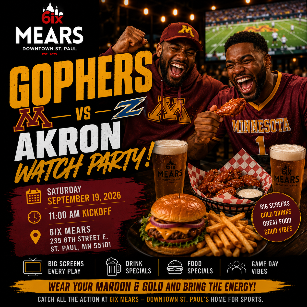 Minnesota Gophers vs Akron Watch Party-September 19-flyer