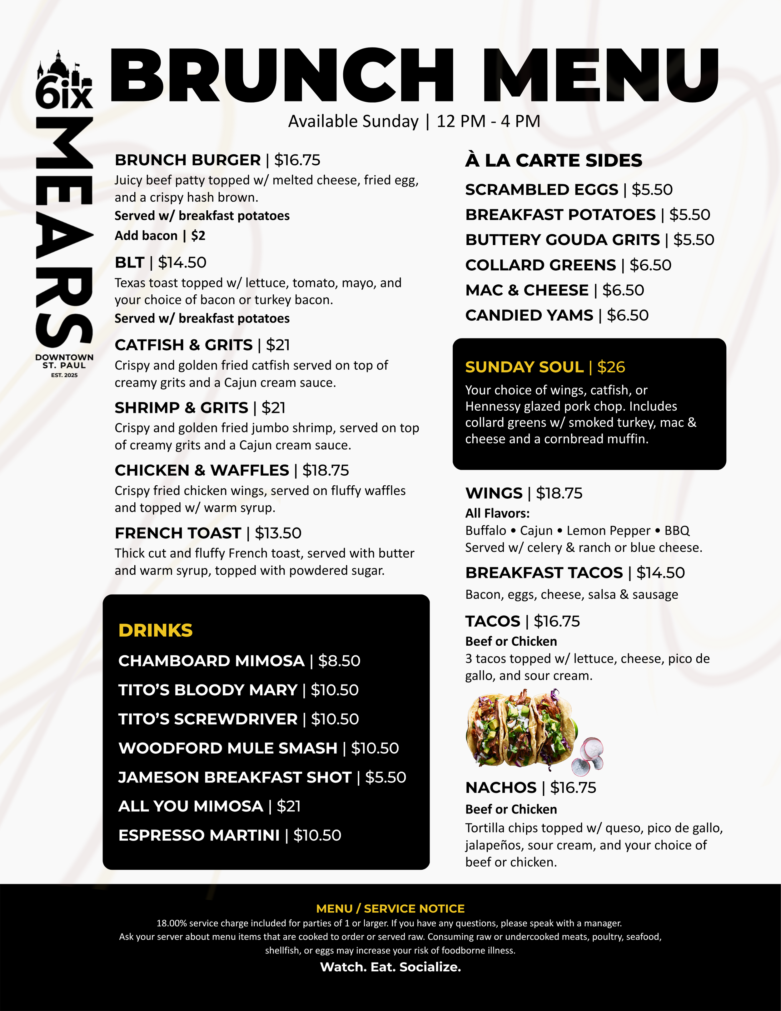 6ix Mears Brunch Menu_September 2026