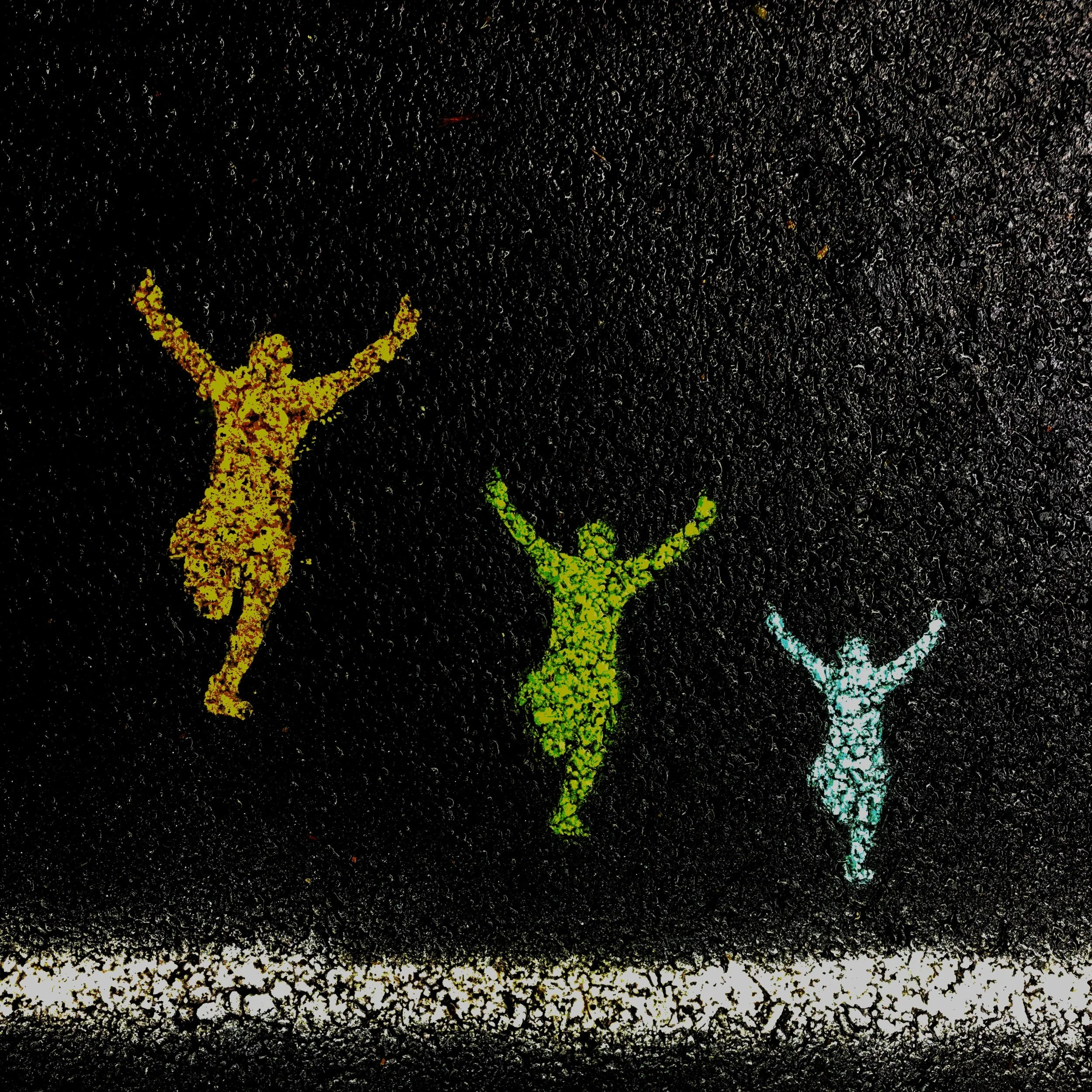 Three colorful runners crossing a finish line, symbolizing progress, accomplishment, and moving forward after completing therapy.