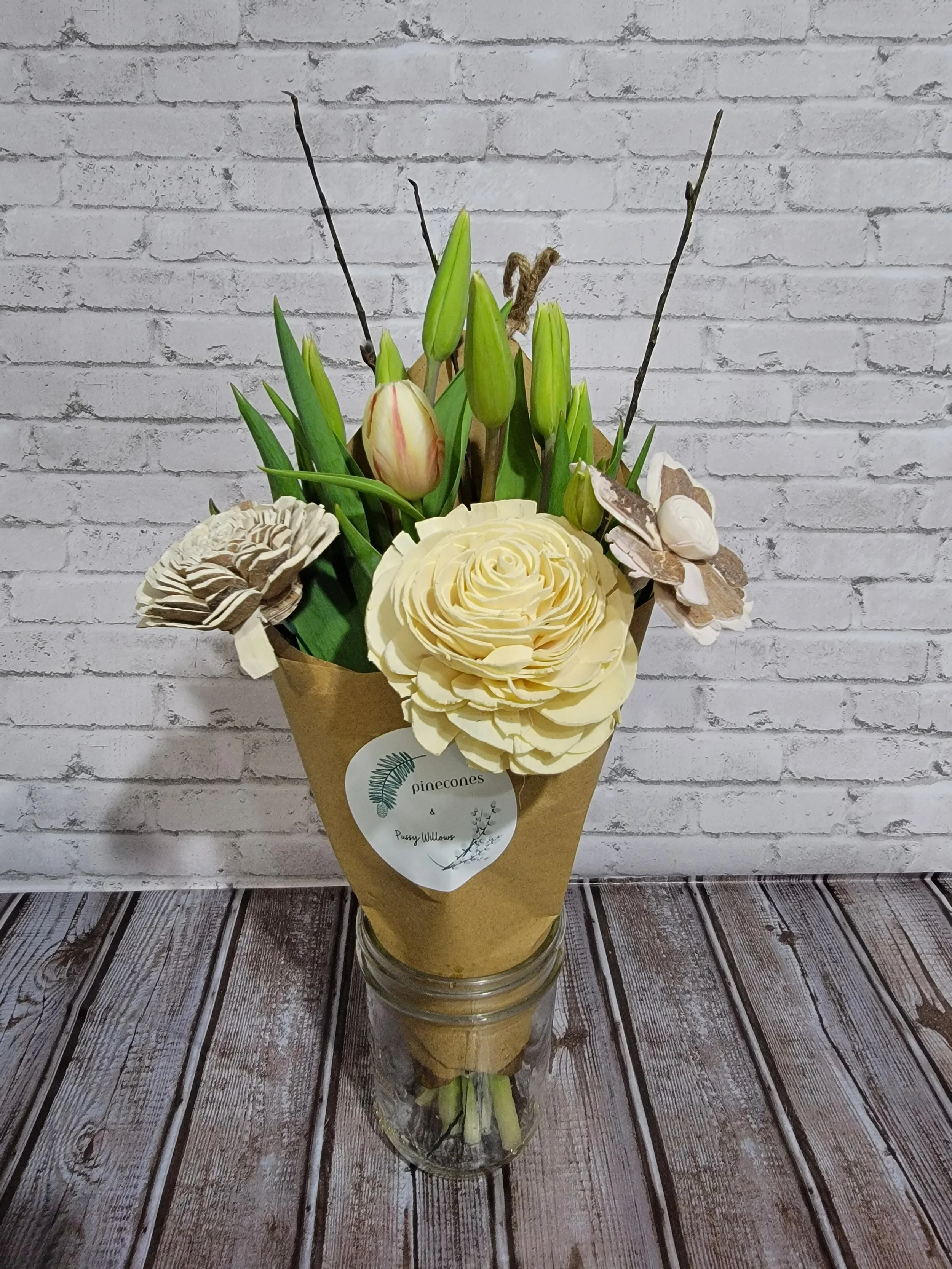 Spring Bouquet with Tulips and Sola Wood Flowers