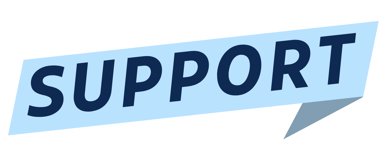 Blue ribbon with dark blue text reading "SUPPORT!" in capital letters.