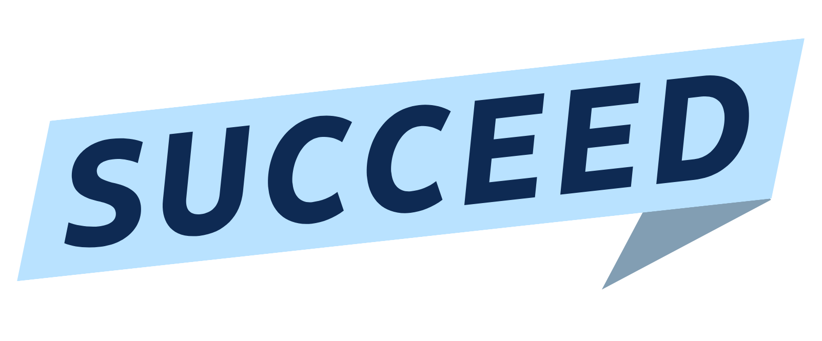 Graphic with the word "SUCCESS" in bold navy blue letters on a light blue ribbon banner.