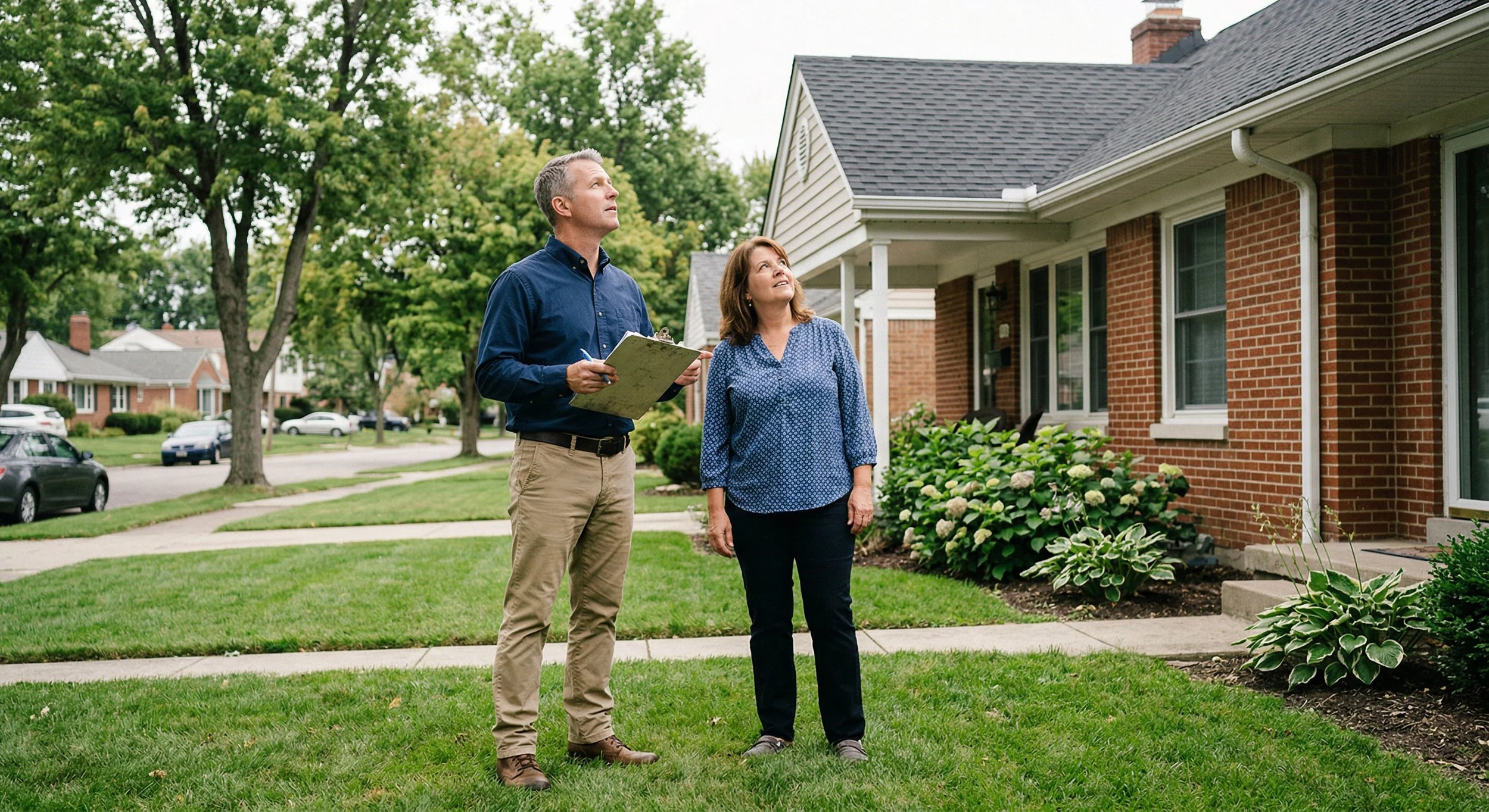 Inspector Walking Home with Homeowner