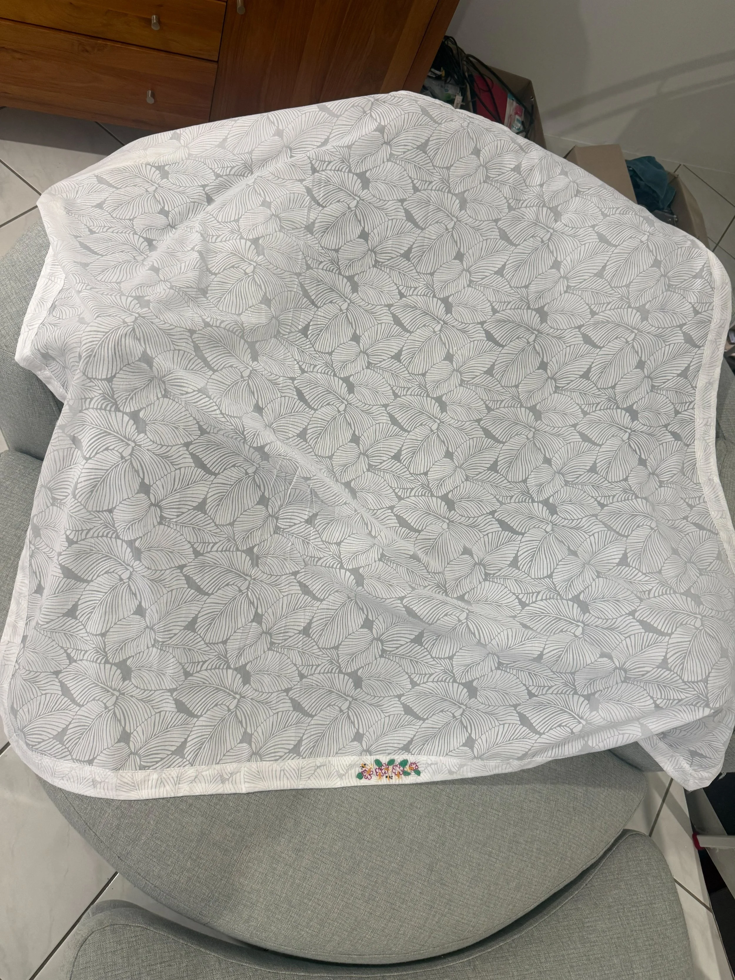 Bee and Hibiscus Hand Embroidered 100% White Cotton Baby Wrap/Swaddle