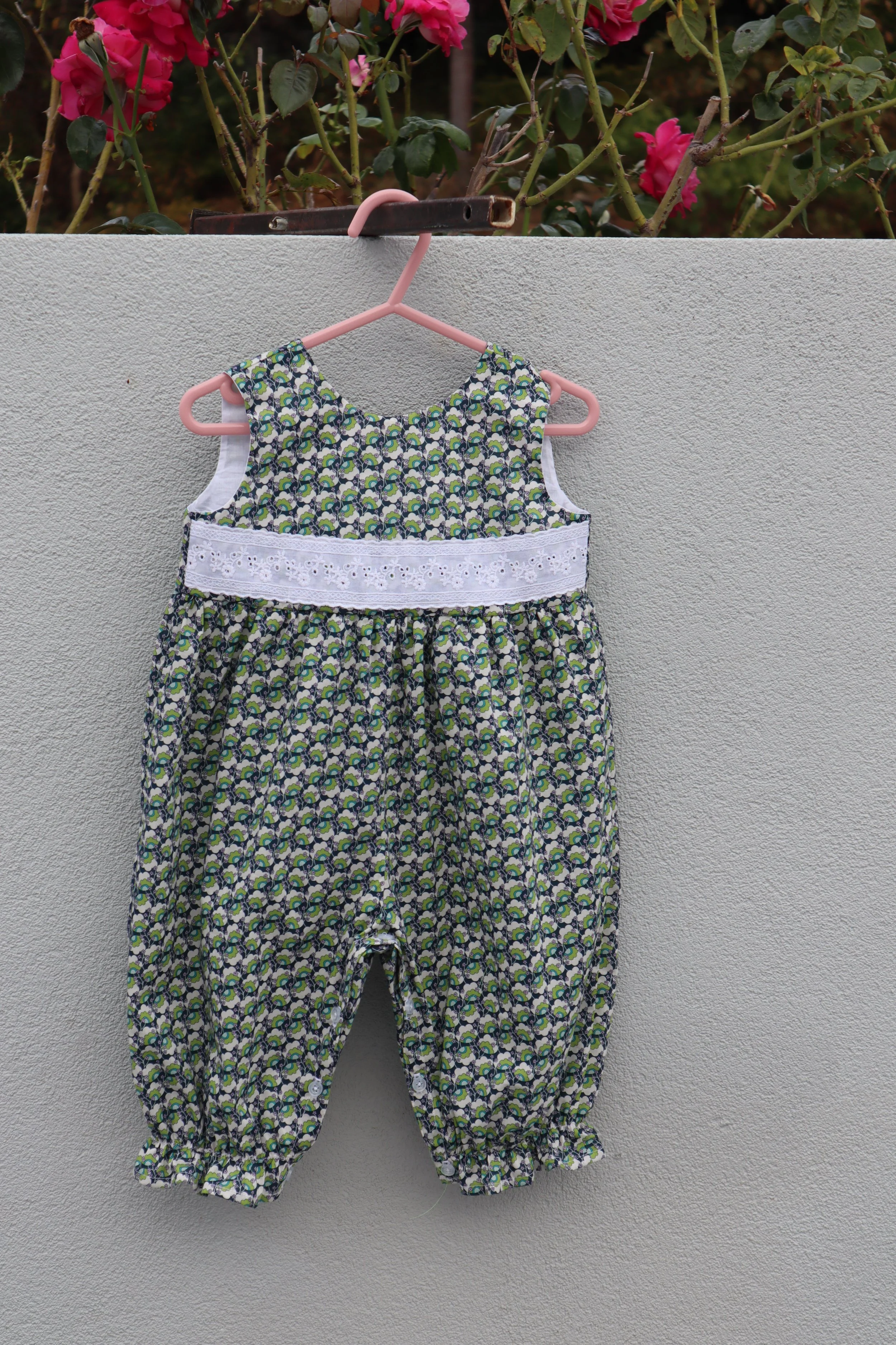 Liberty Tana Lawn Print Baby Romper with Lace Detail