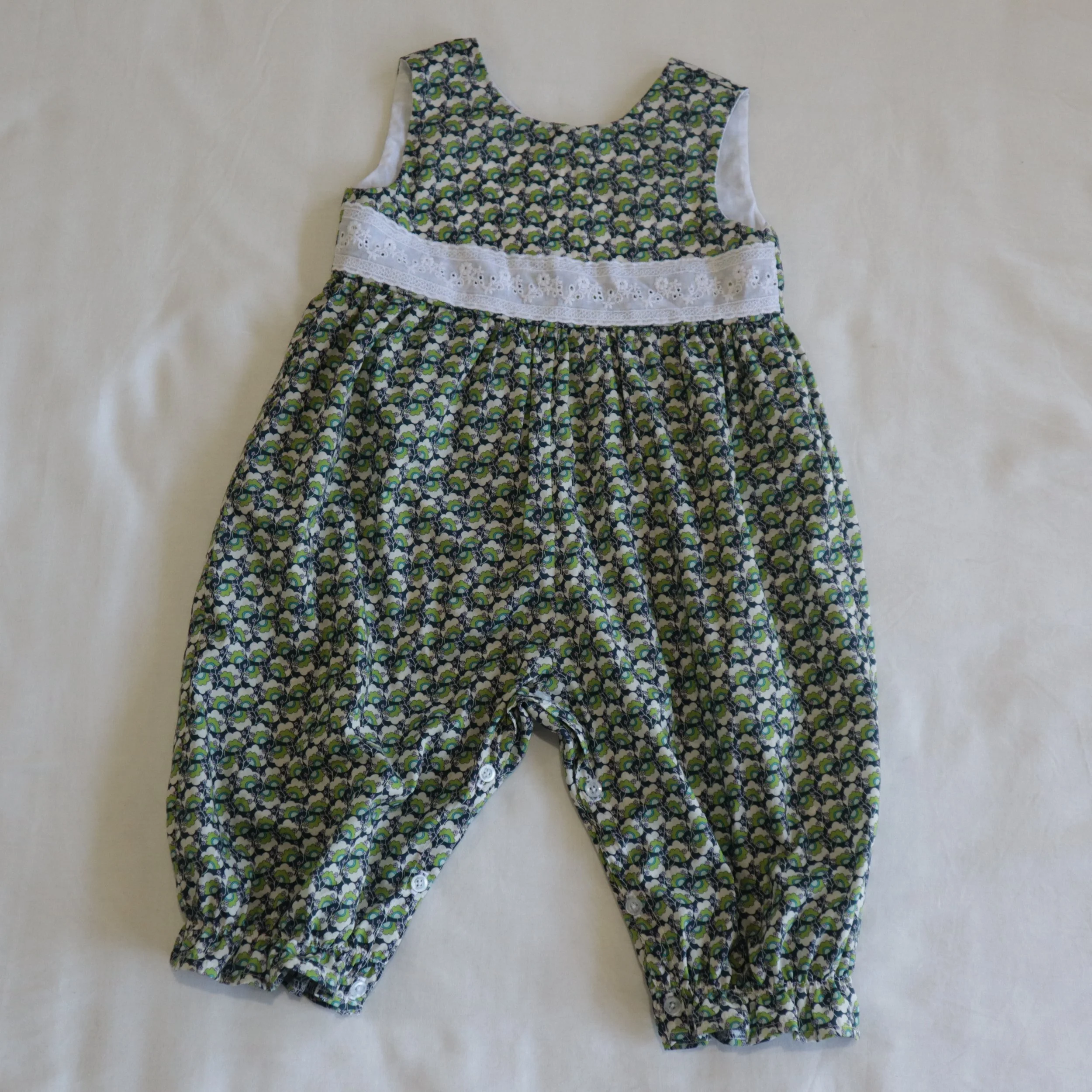 Liberty Tana Lawn Print Baby Romper with Lace Detail