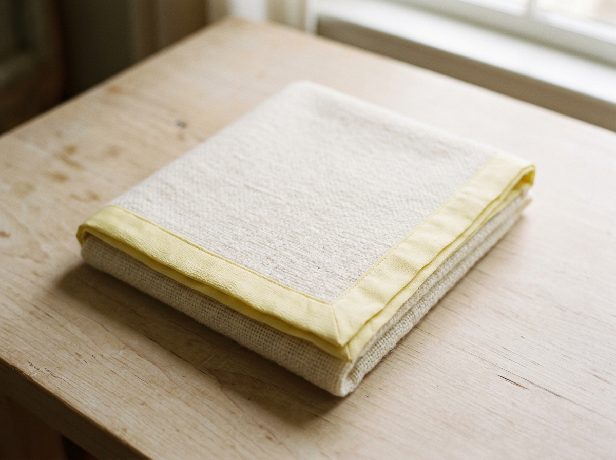 Folded handwoven cashmere baby blanket with silk border