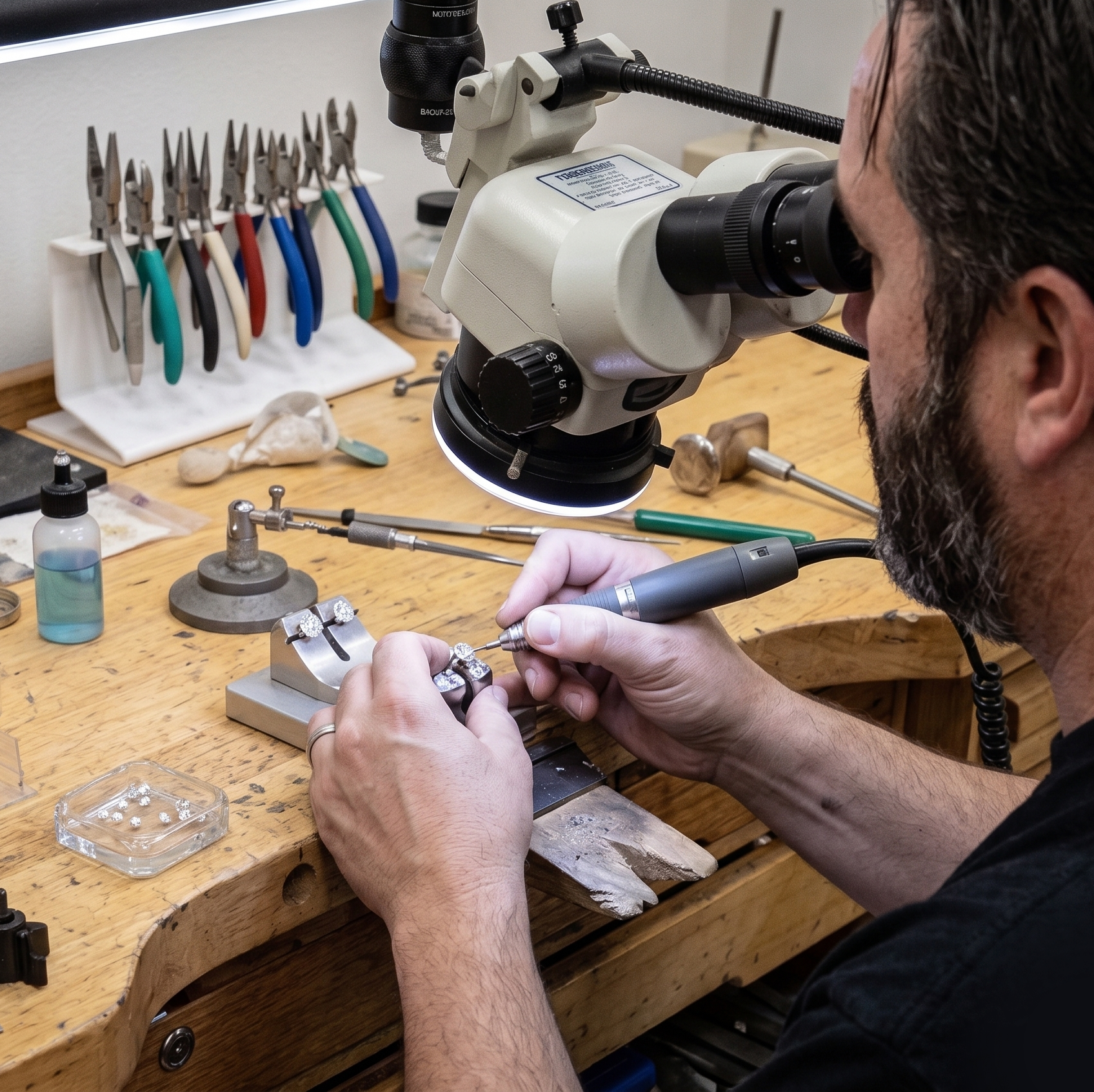 working at a jeweler’s bench