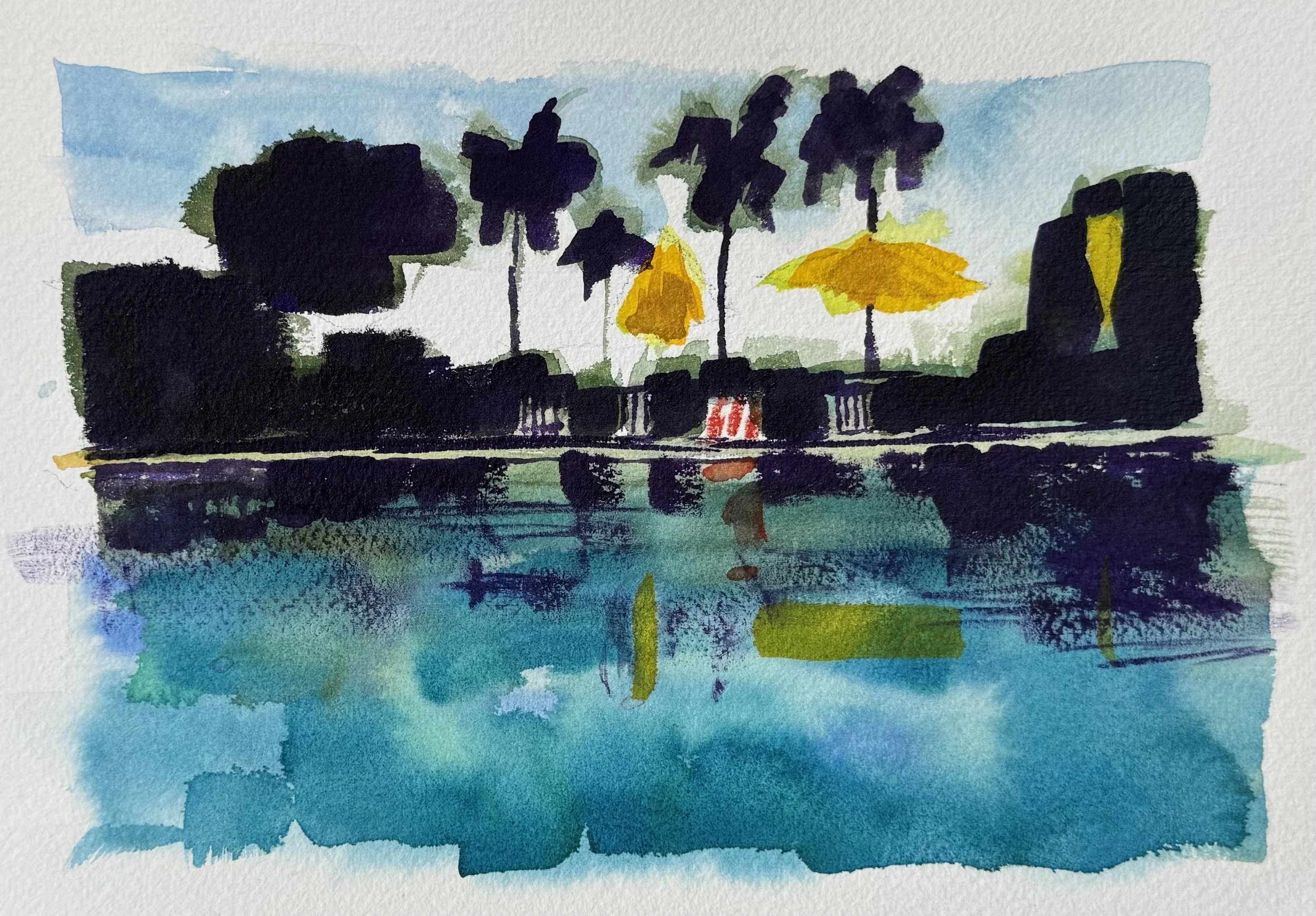 The Big Pool I, 2025. Watercolor on paper, 7x10 inches.