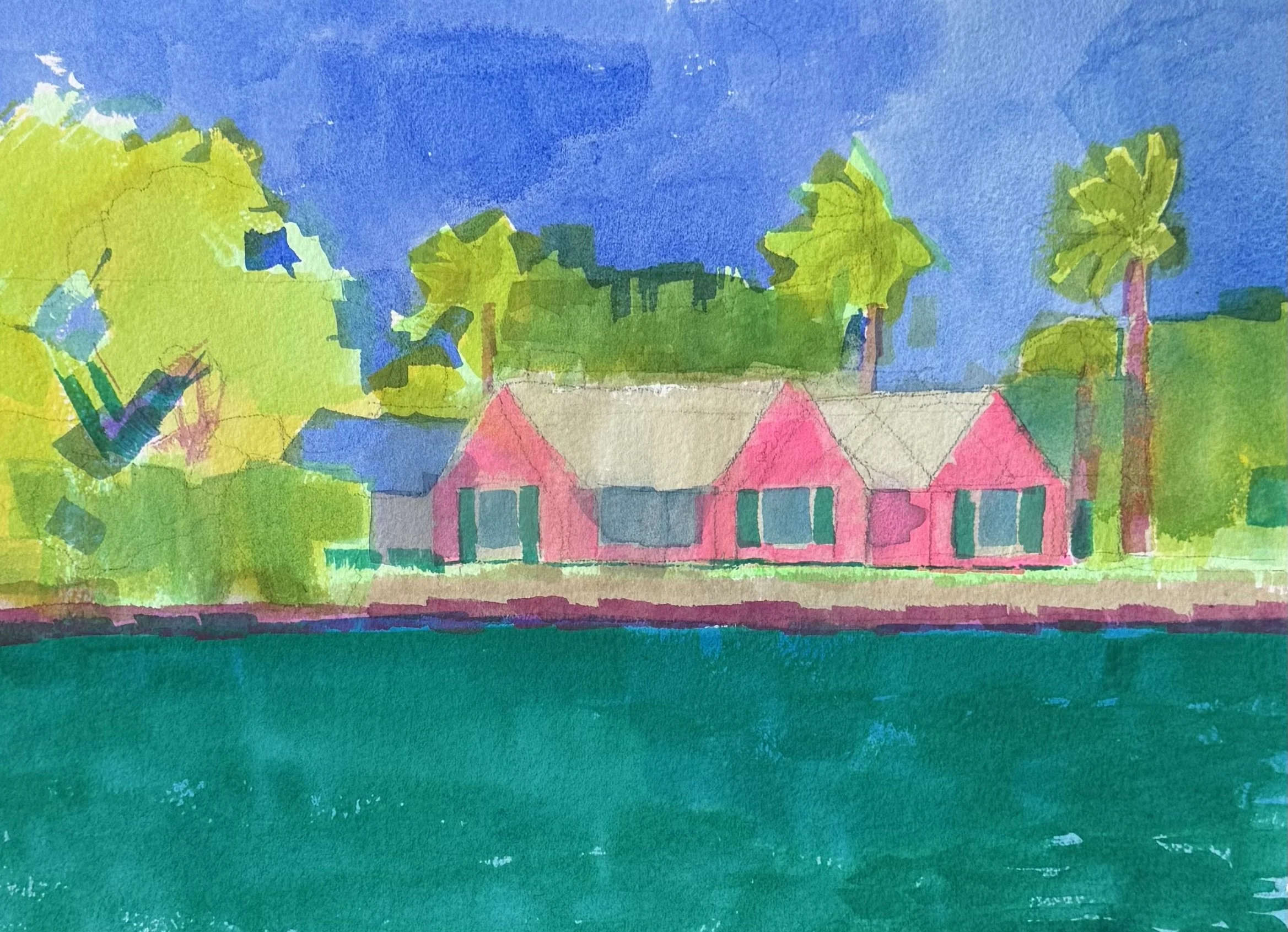 Pink House II, 2026. Watercolor on paper, 9x12 inches.