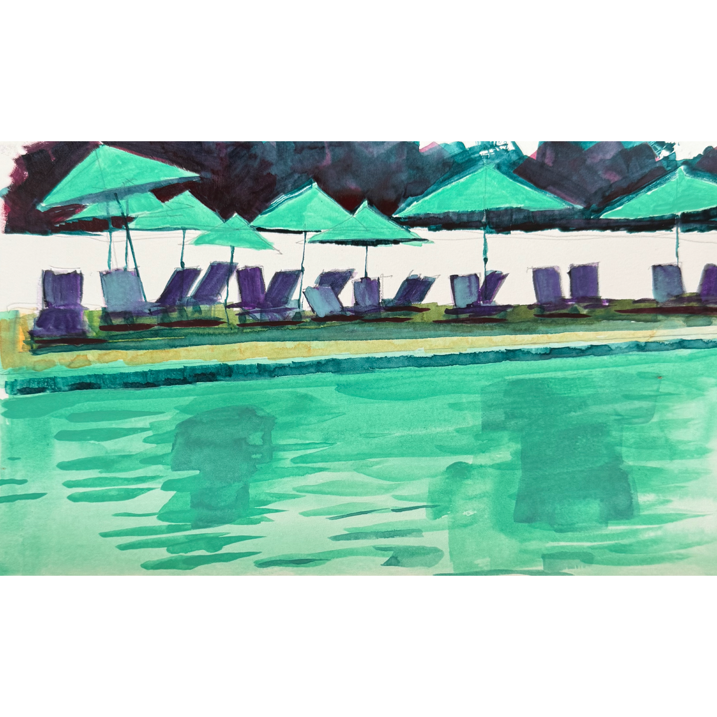 Em's Country Club, 2026. Watercolor on paper, 6 x 9.5 inches.