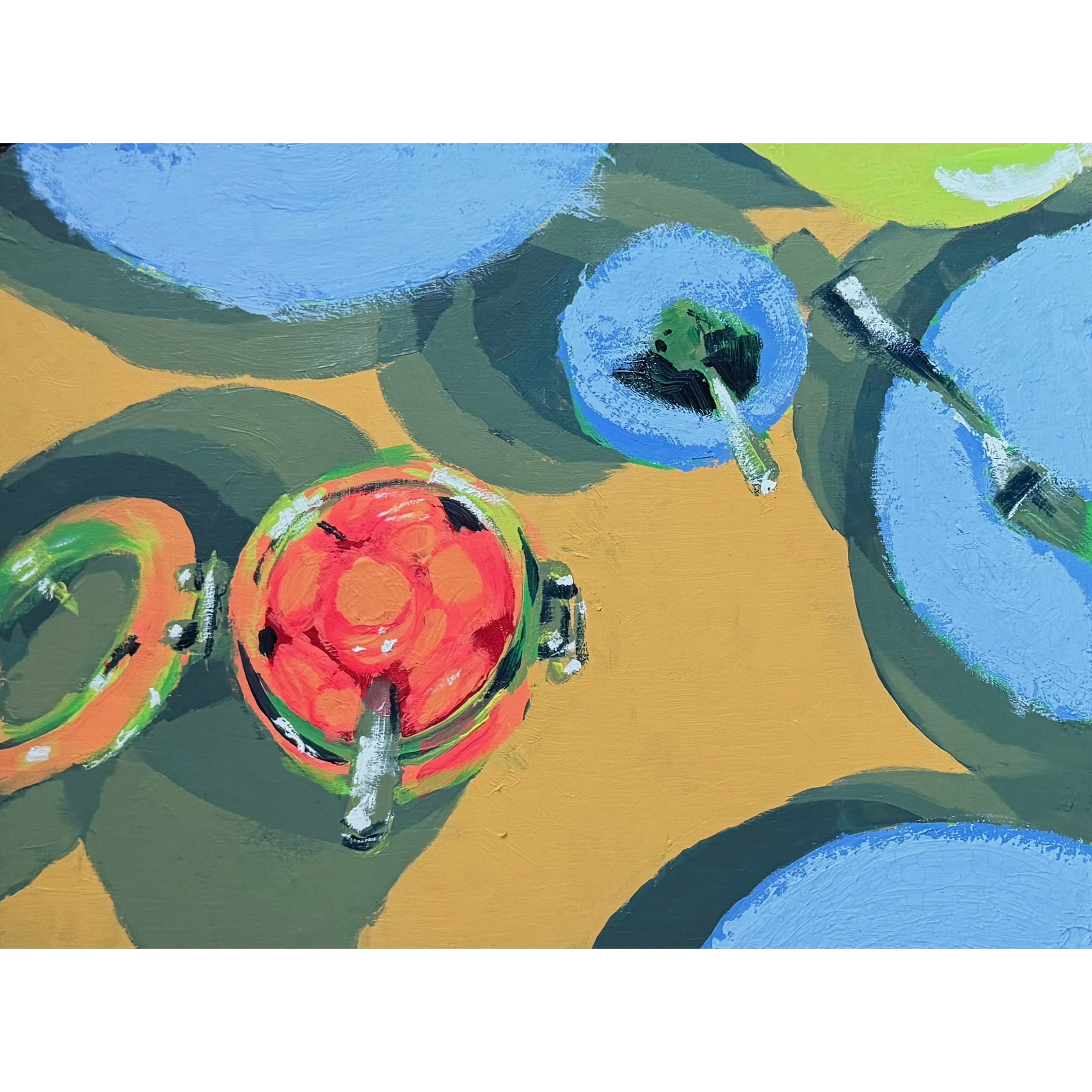 Radishes III, 2026. Acrylic and gouache on panel, 10 × 12 inches.