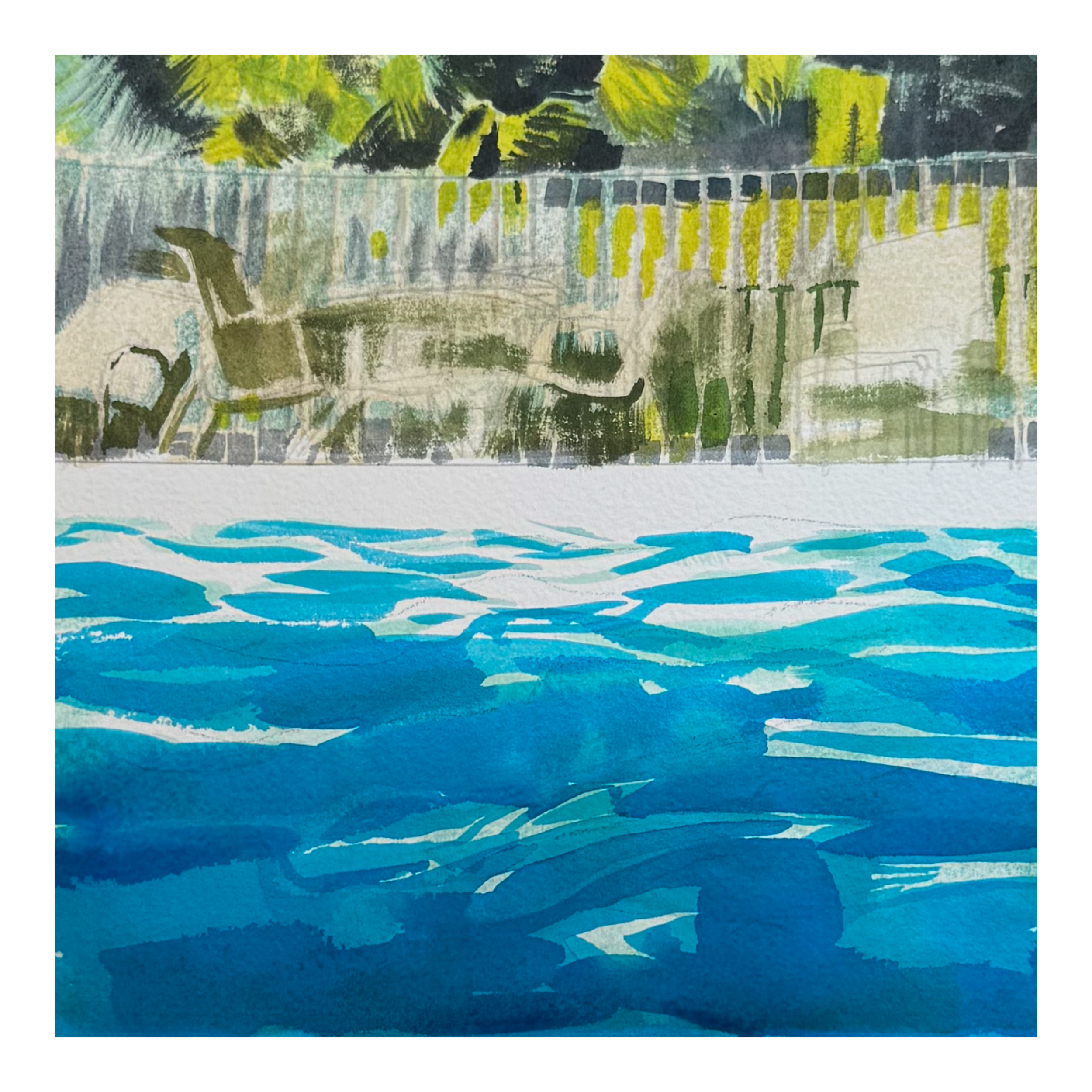The Little Pool III, 2026. Watercolor on paper, 7 x 7 inches.