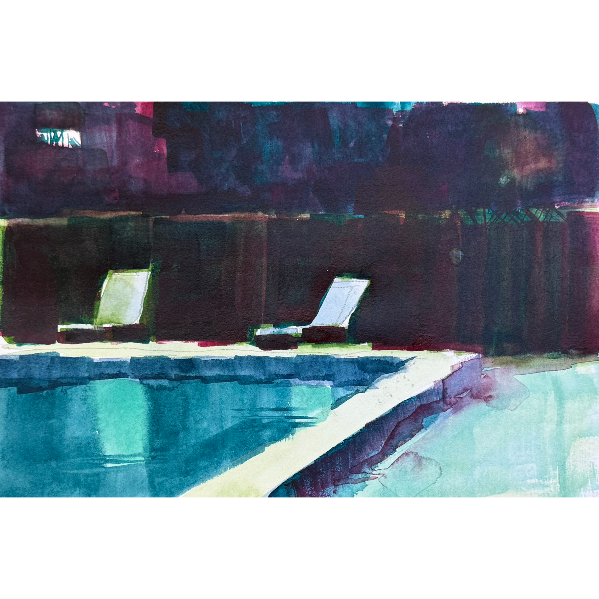 The Little Pool I, 2026. Watercolor on paper, 7 x 10 inches.