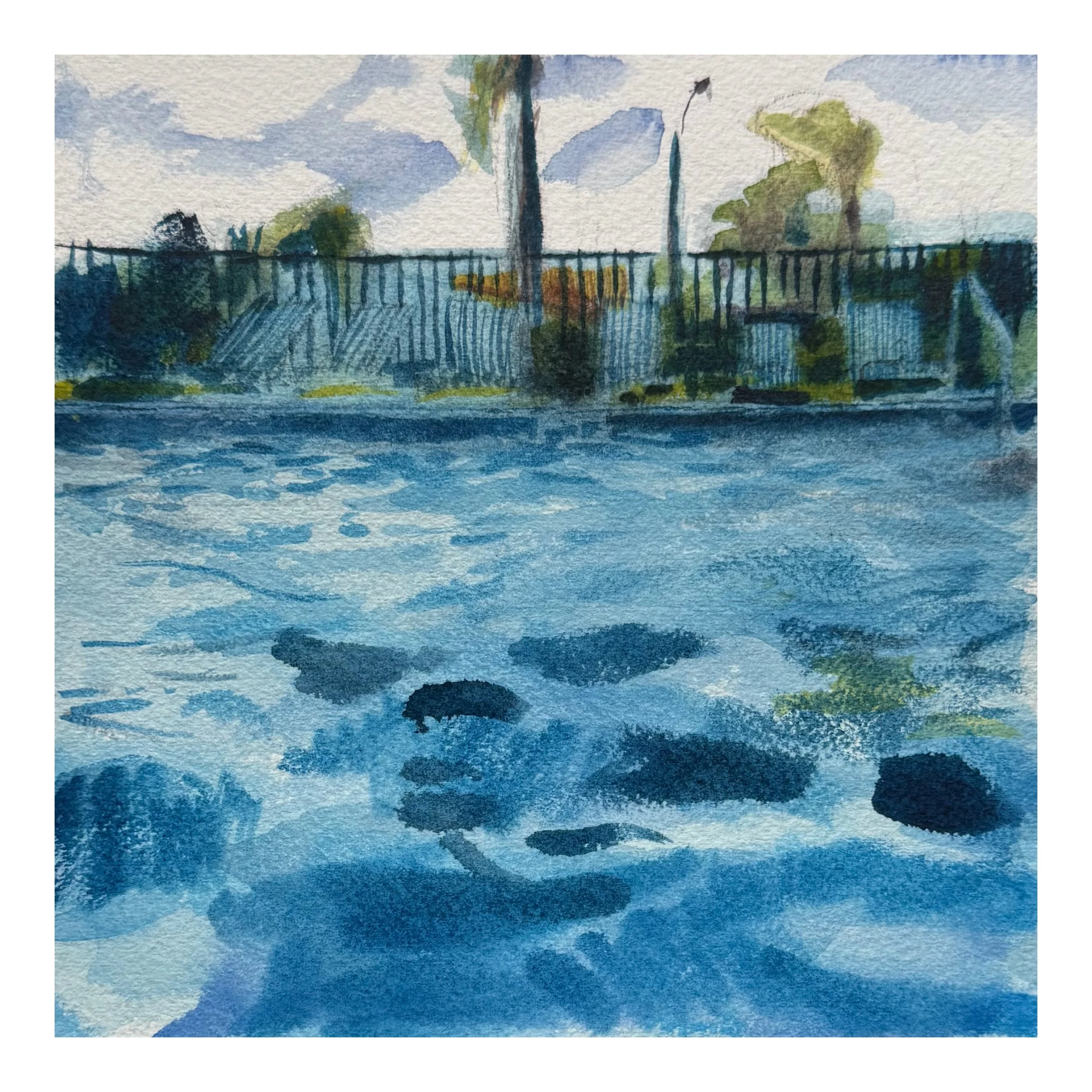 The Big Pool IV, 2026. Watercolor on paper, 8 × 8 inches.