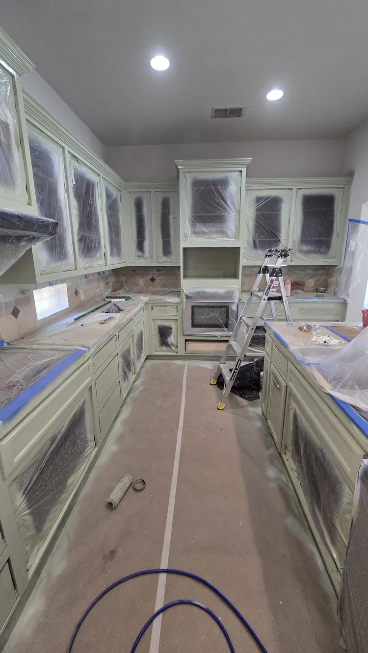 Kitchen protected for cabinet painting
