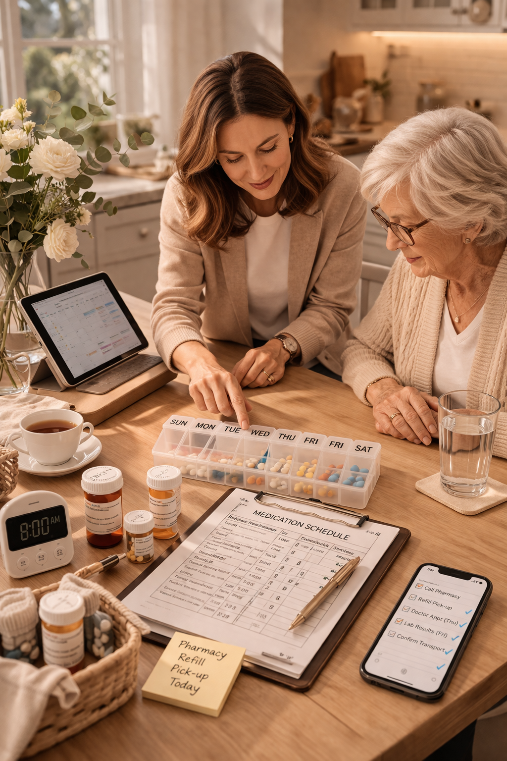 Family Coordination: 
Coordination support for aging parents, appointments, medications, and care-related logistics when needed