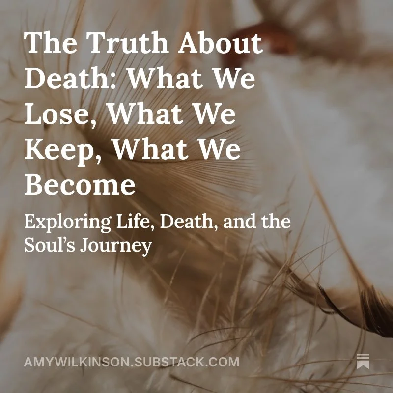 Book cover titled 'The Truth About Death: What We Lose, What We Keep, What We Become' with a background of beige and light brown feathers.