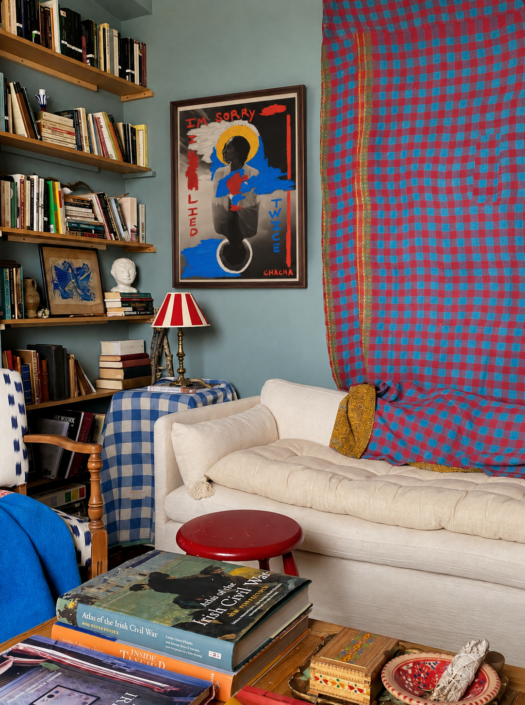 Eclectic Living Room with Street-Art Portrait.png