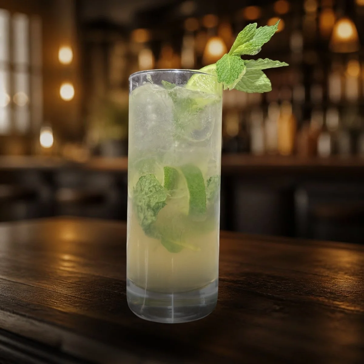 a tall glass cocktail with fresh mint