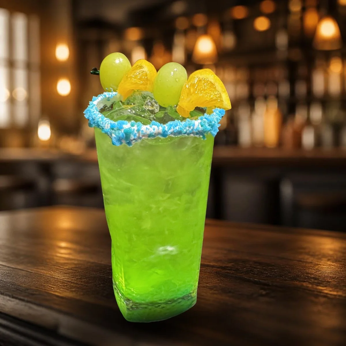 A signature bright green cocktail