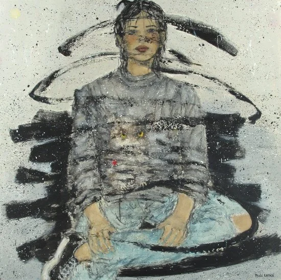 
Une fille et son hibou à la pleine lune - 40 by 40