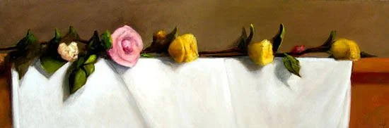 Colored roses on white I - 12 by 36