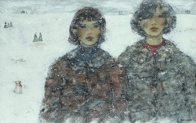 Mère, fille et le petit chien - 30 by 48