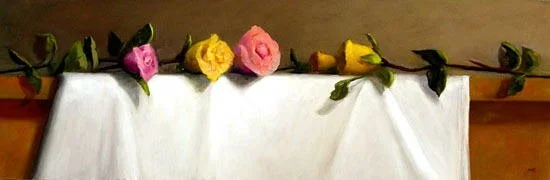 Colored roses on white IV - 12 by 36