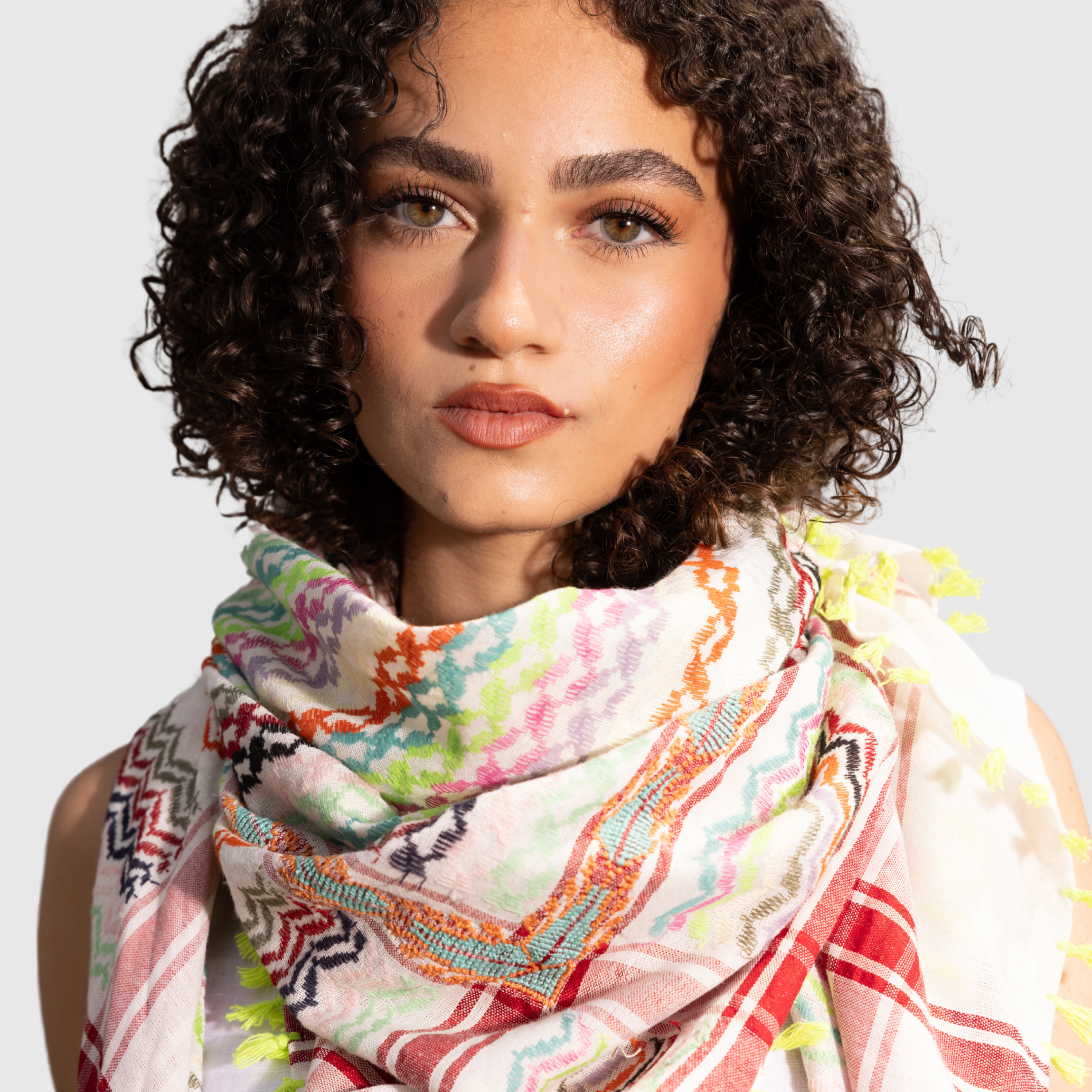 Multicolor Cotton Keffiyeh (White)