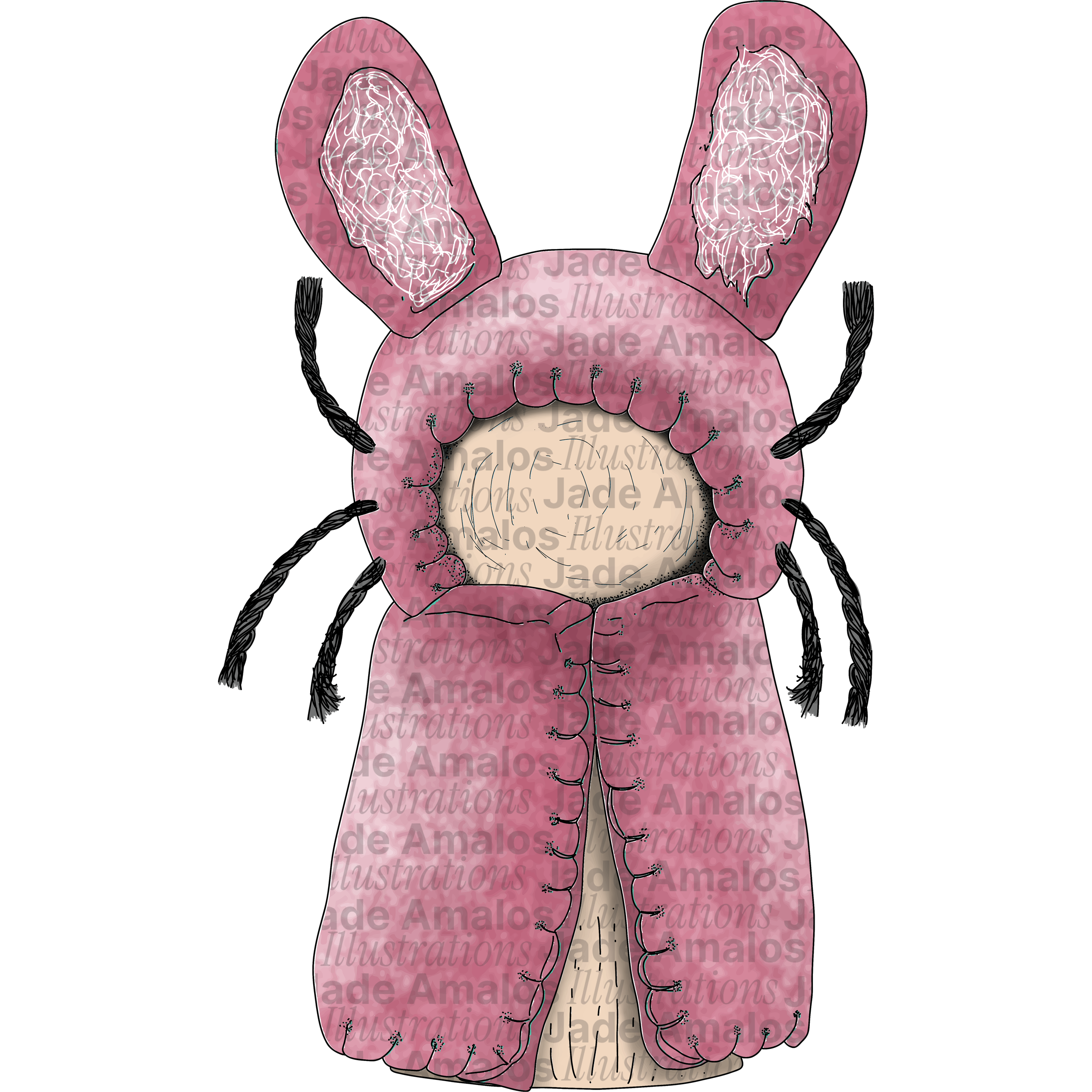 Felt toy woodland pink rabbit peg doll character illustration for Tara Treasures