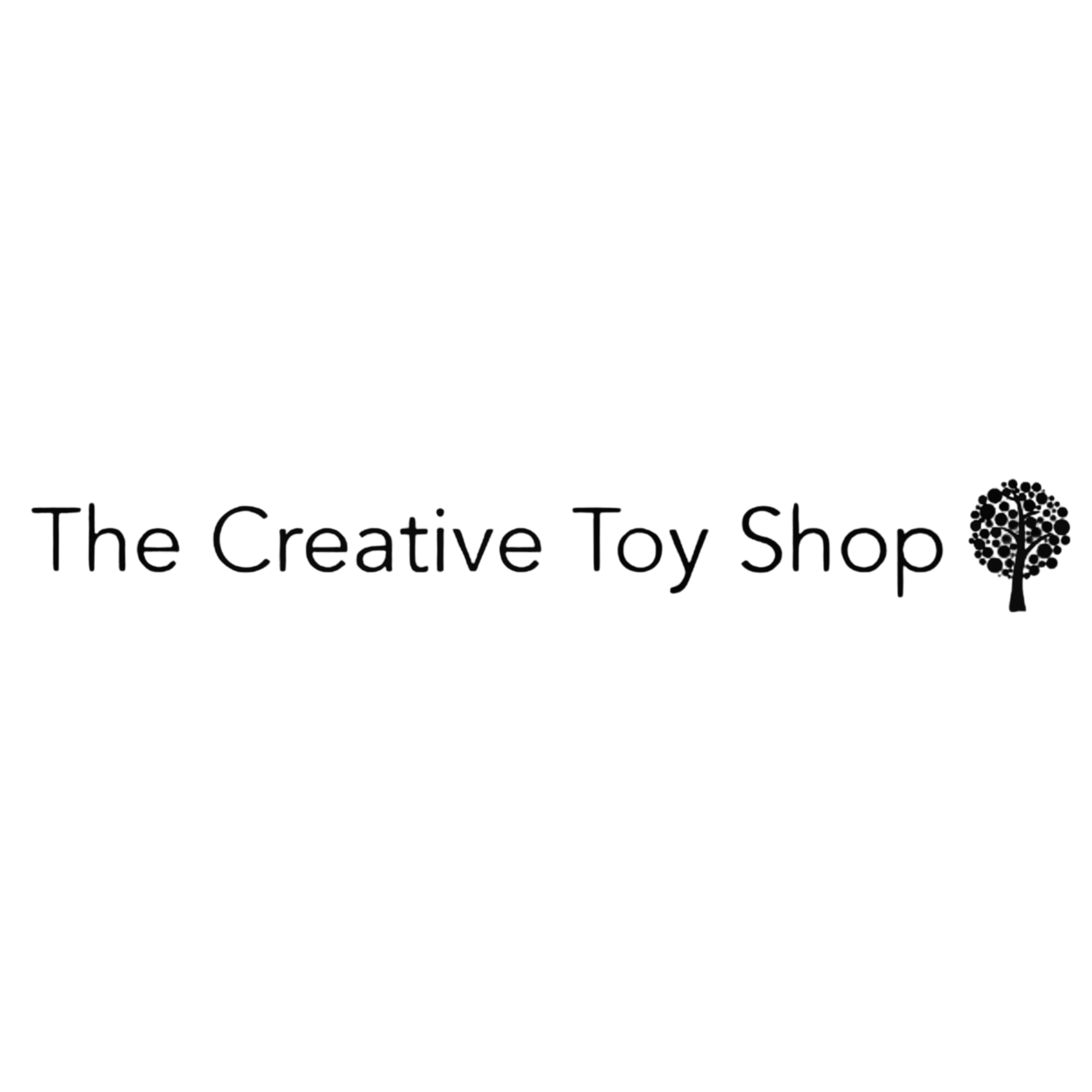 The logo of The Creative Toy Shop, a toy store, featuring a cupcake with rainbow sprinkles and colorful text