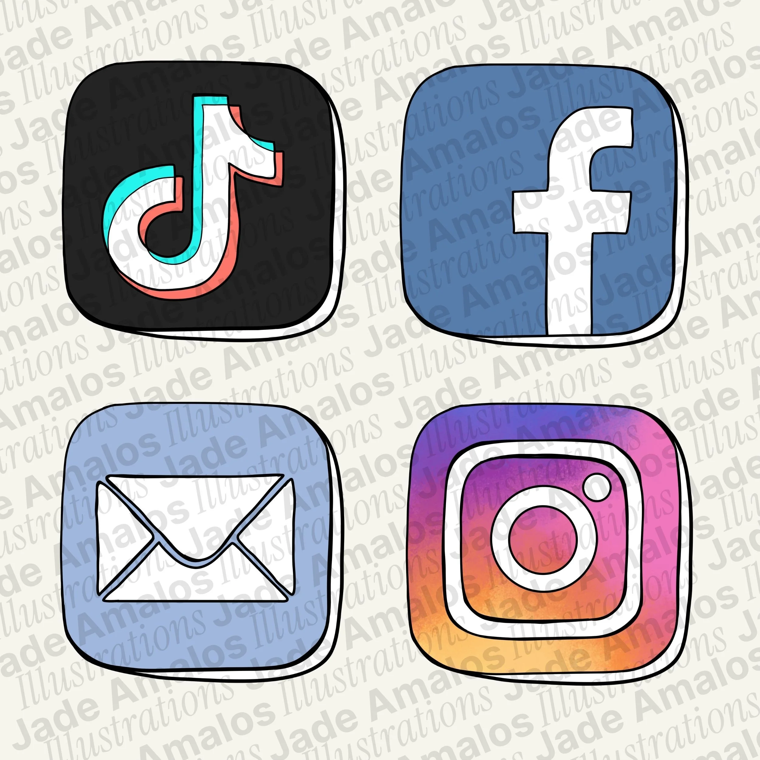 Social app covers — email, Instagram, TikTok and Facebook