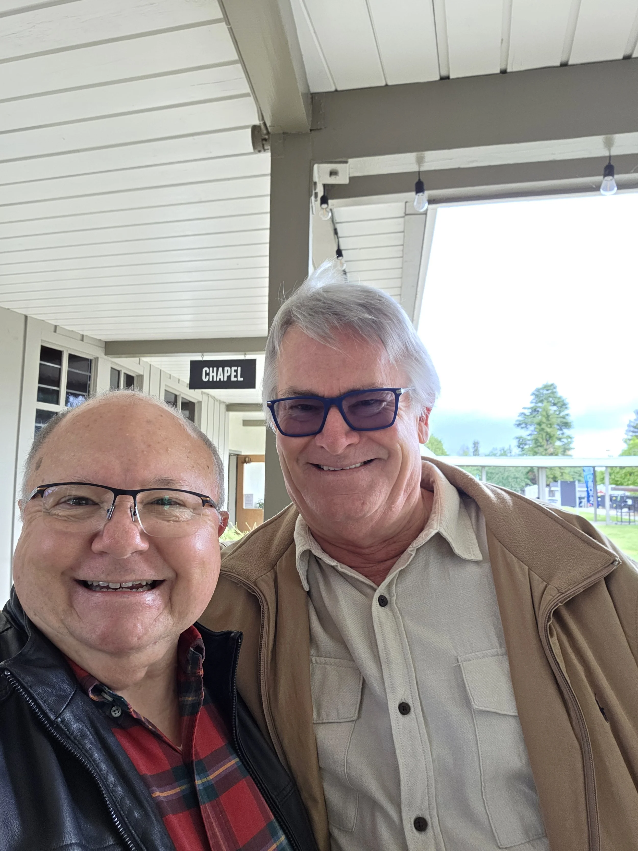 Church members in conversation during fellowship time at First Presbyterian Church of Mountain View